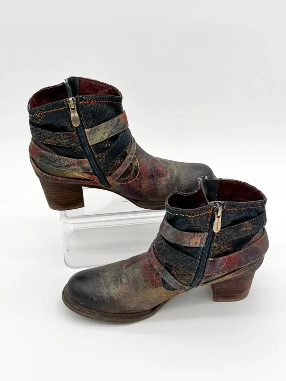 L'Artiste by Spring Step Shazzam Multi Leather Ankle Boots EU 39 US 8.5 Boho